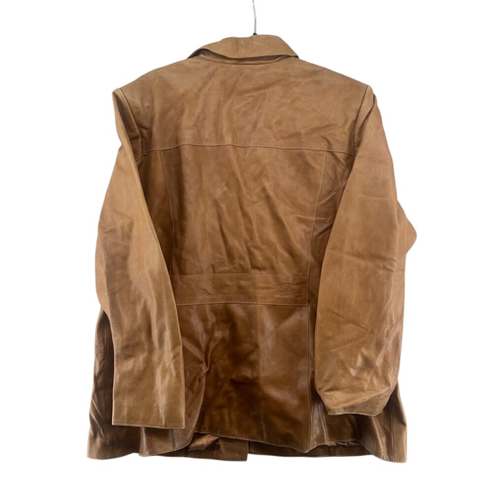 Women’s 20W Genuine Leather Jacket Cognac Brown Plus Size Blazer Coat Y2K - Picture 3 of 6